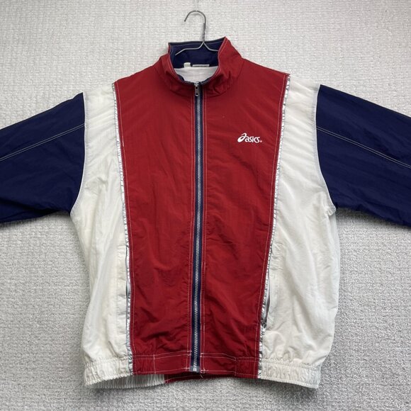VTG Asics Sporting Gear Windbreaker Jacket Red / Blue Full Zip Men M Back Print - Picture 5 of 12